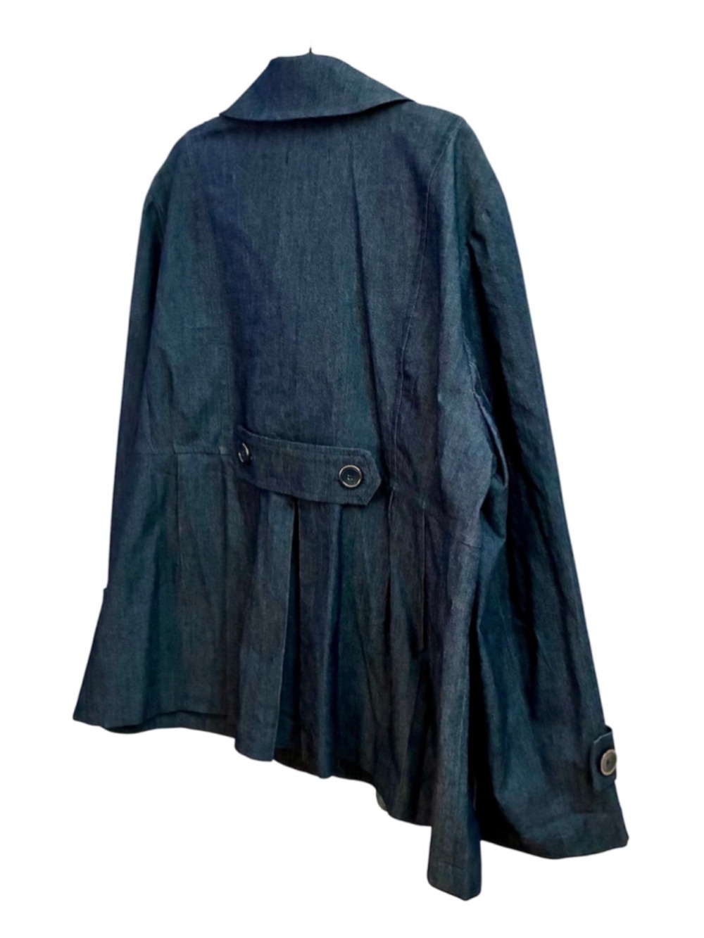 Sandro Woman Blue Denim Trench Coat Button Front Epaulets Plus Size 1X - Picture 10 of 11
